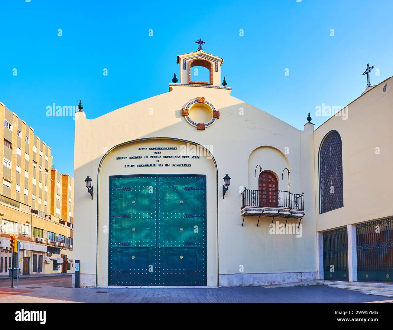 MALAGA, SPAIN - SEPT 28, 2019: The facade of Basilica de la Esperanza on Calle Hilera, Malaga, Spain Stock Photo