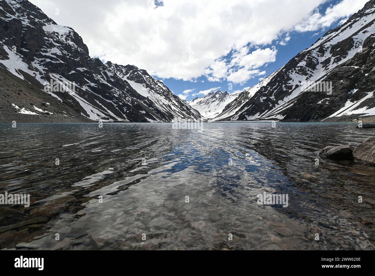 Laguna del Inca is a lake in the Cordillera region, Chile, near the ...