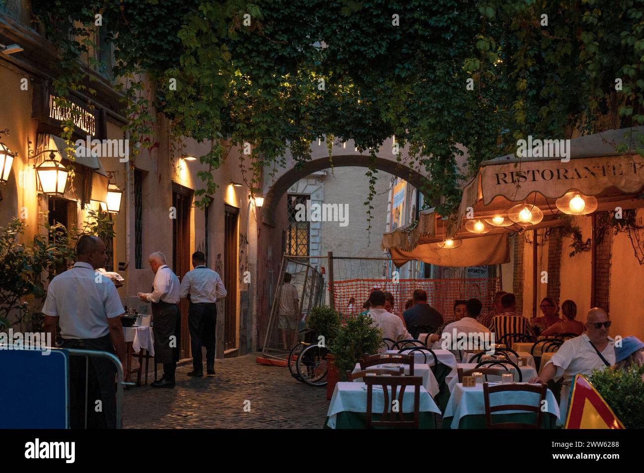 Rome, Italy August 15 2023 Restaurant with outdoor seating at