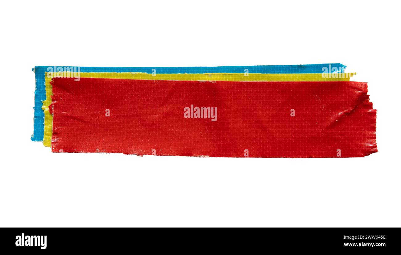 Layered red, yellow and blue cloth tapes for using as a text box on white background with clipping path Stock Photo