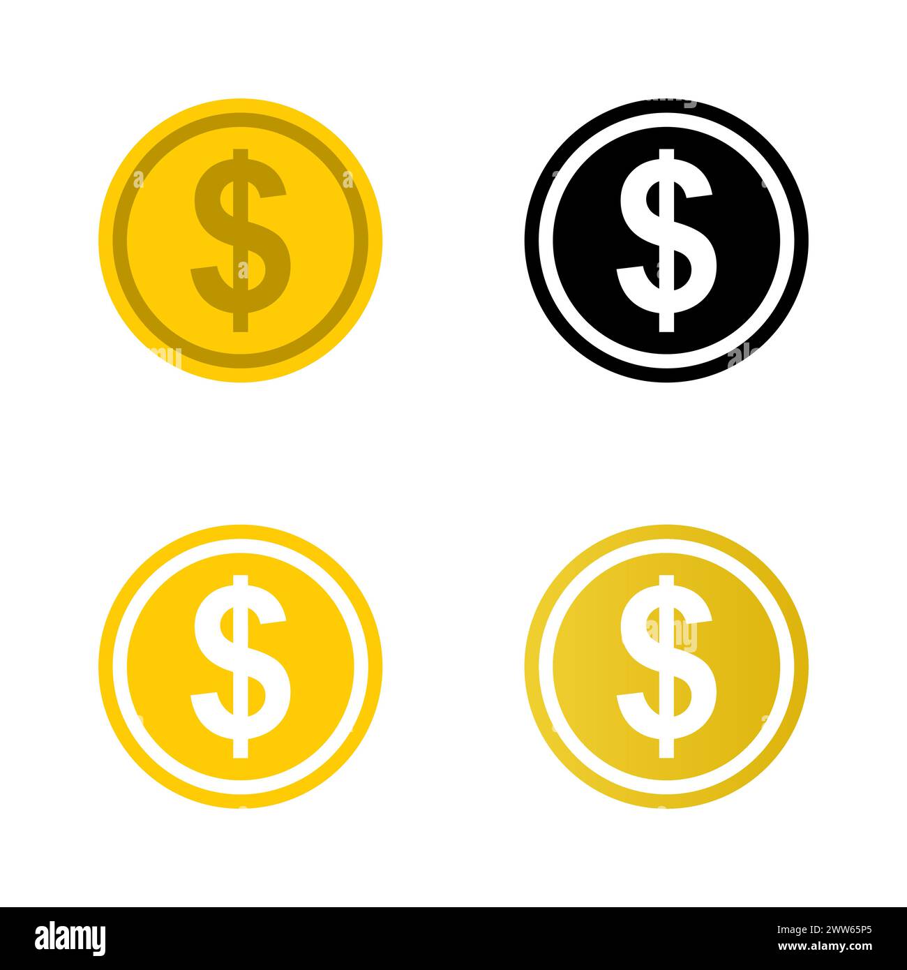 Dollar icon. Golden dollar coin and monochrome sketch. Vector currency, business and commerce, payment and profit symbol of economy and financial.Coin Stock Vector