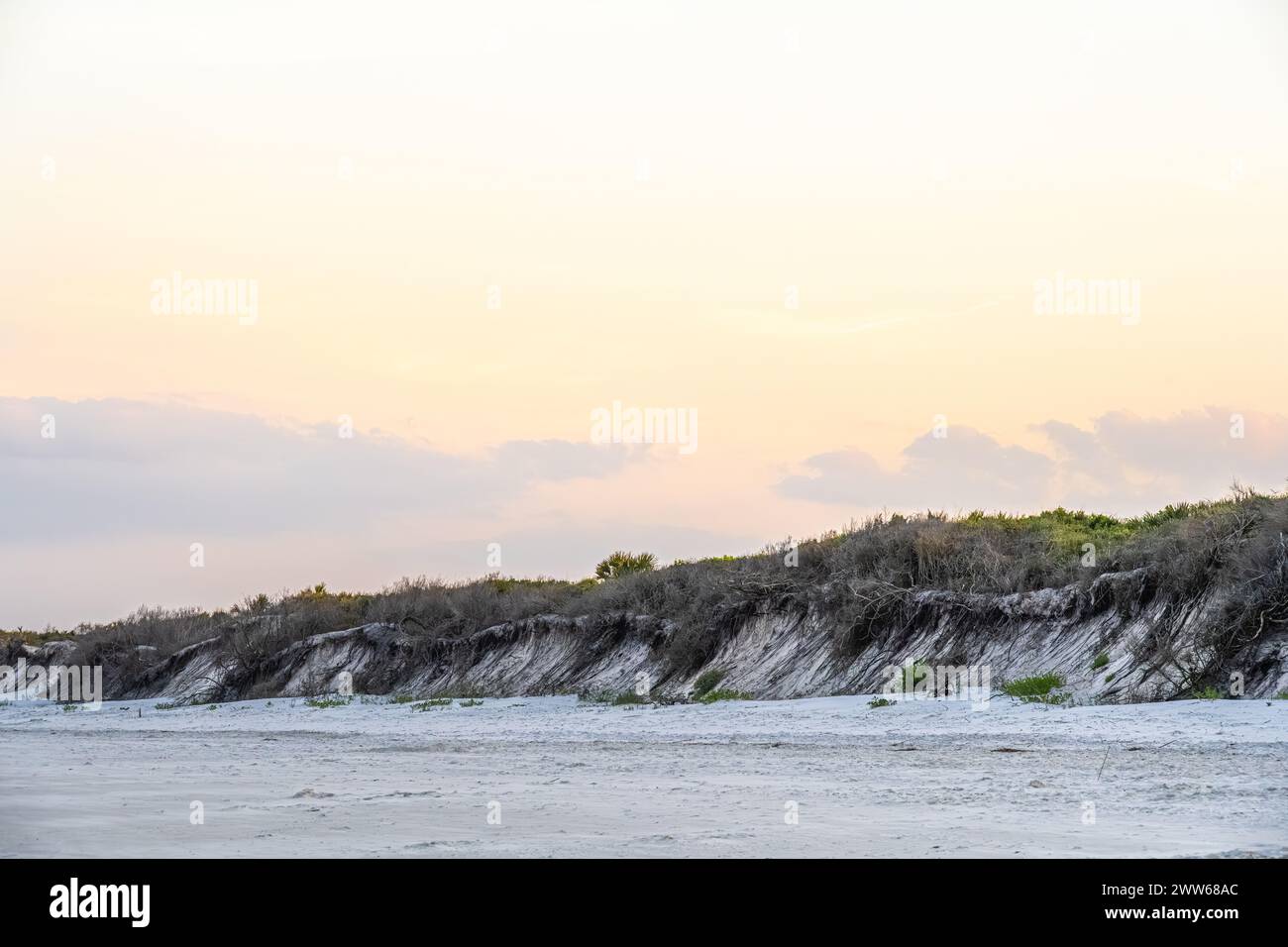Beach sand dunes at dusk on Anastasia Island at Fort Matanzas National Monument in Crescent Beach, Florida. (USA) Stock Photo