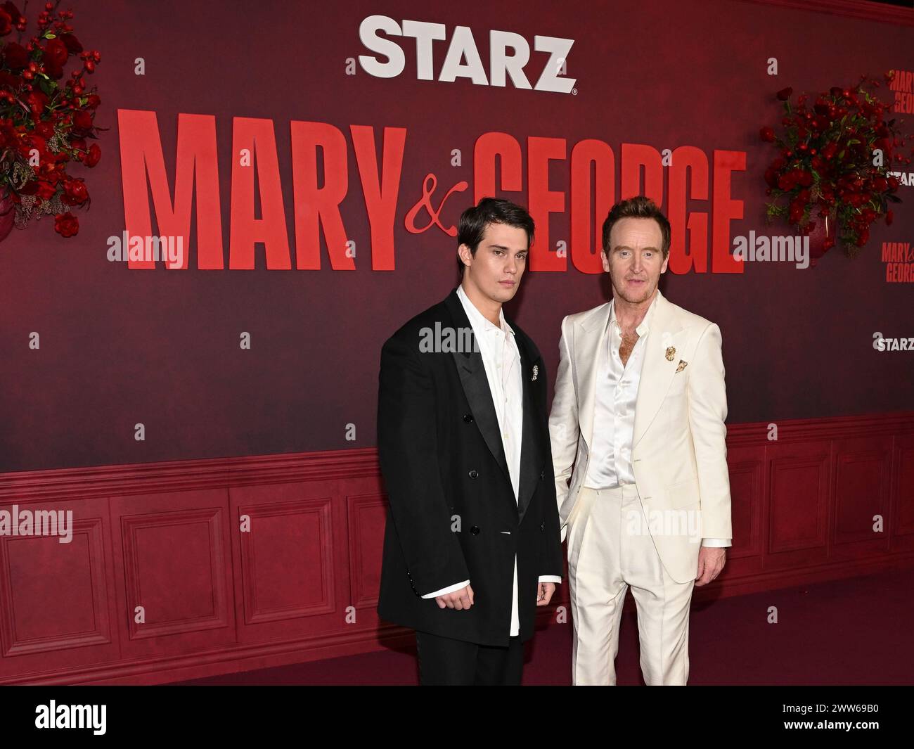 March 21, 2024, Los Angeles, California, U.S.: Nicholas Galitzine and Tony Curran attend the STARZ's ''Mary & George'' red carpet premiere. (Credit Image: © Billy Bennight/ZUMA Press Wire) EDITORIAL USAGE ONLY! Not for Commercial USAGE! Stock Photo