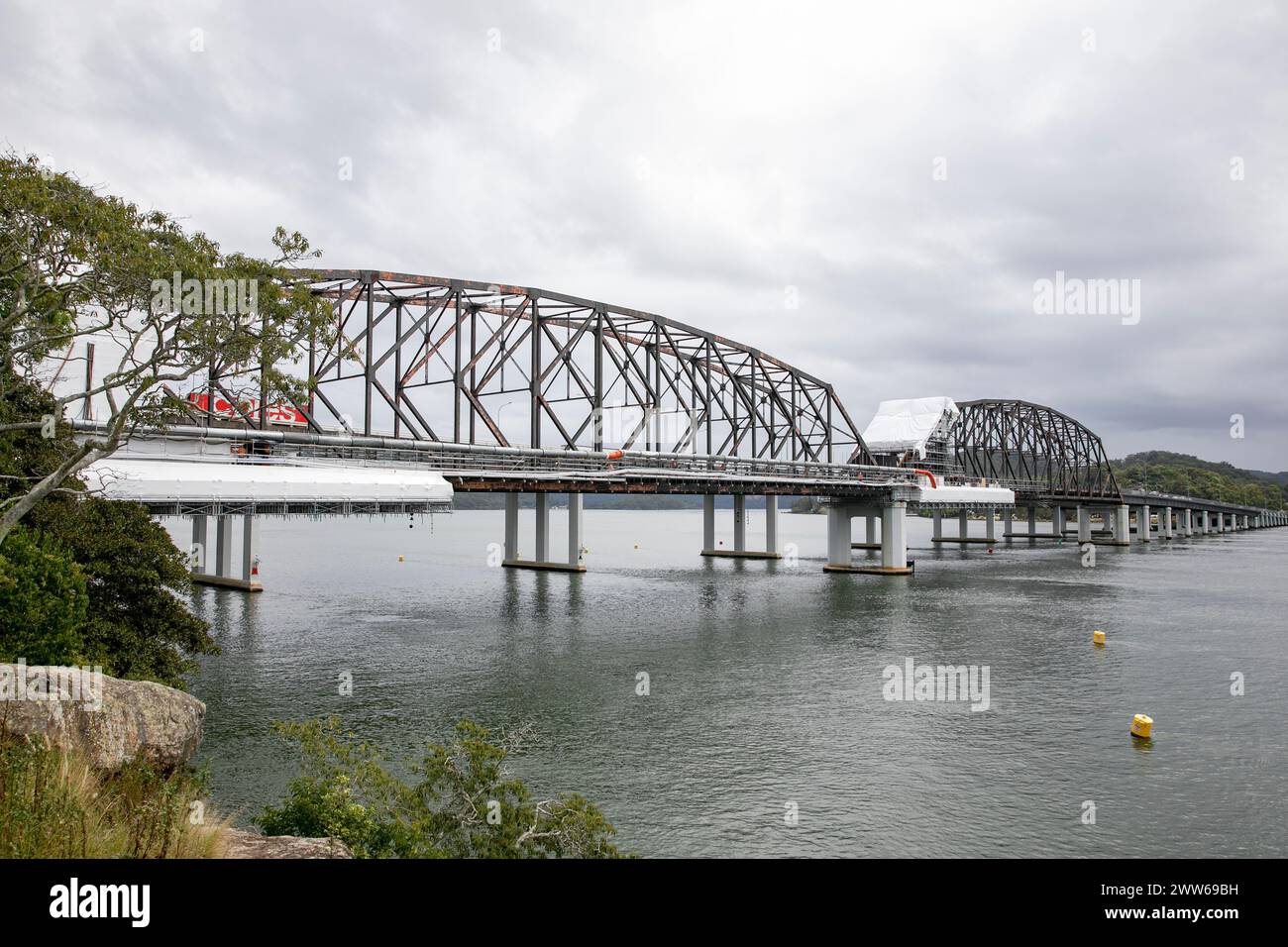 Peats Ferry bridge across Hawkesbury River, Central Coast New South Wales, bridge is being maintained and repaired and cleaned until 2025,Australia Stock Photo