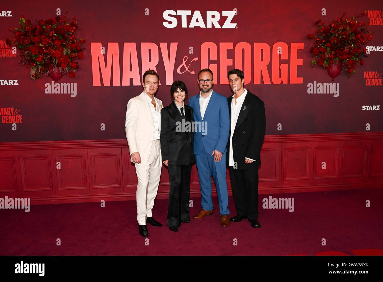 March 21, 2024, Los Angeles, California, U.S.: Tony Curran, Liza Marshall, DC Moore and Nicholas Galitzine attend the STARZ's ''Mary & George'' red carpet premiere. (Credit Image: © Billy Bennight/ZUMA Press Wire) EDITORIAL USAGE ONLY! Not for Commercial USAGE! Stock Photo