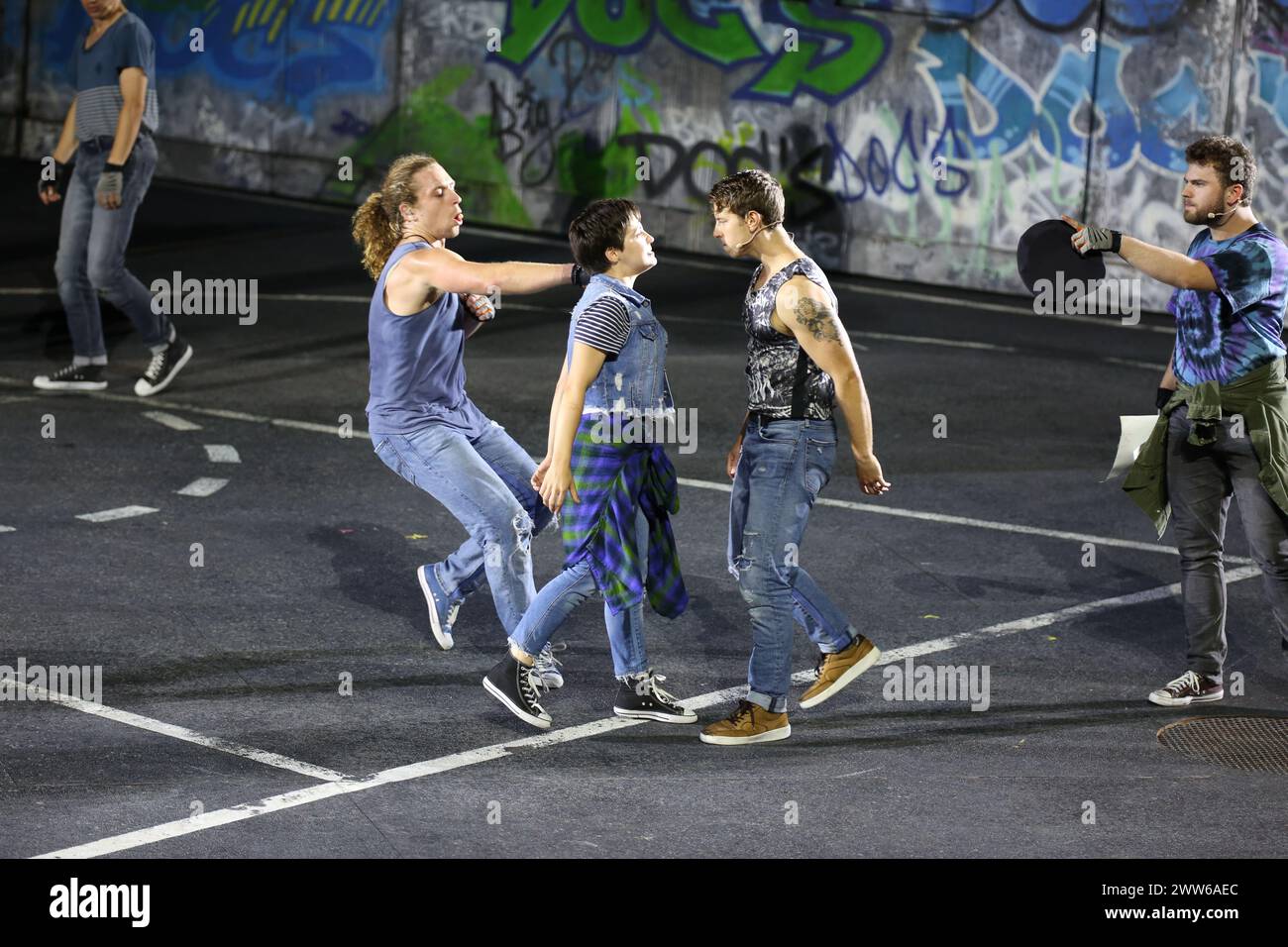 Sydney, Australia. 21st March 2024. Media preview performance of Opera Australia’s spectacular production of West Side Story on Sydney Harbour ahead of its opening night on Friday 22 March 2024. Location: Fleet Steps, Mrs Macquaries Point. Pictured: Molly Bugeja. Credit: Richard Milnes/Alamy Live News Stock Photo