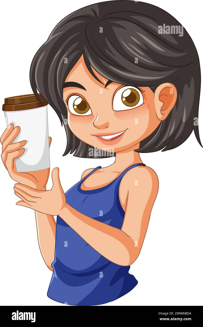 Vector illustration of a happy woman holding coffee Stock Vector Image ...