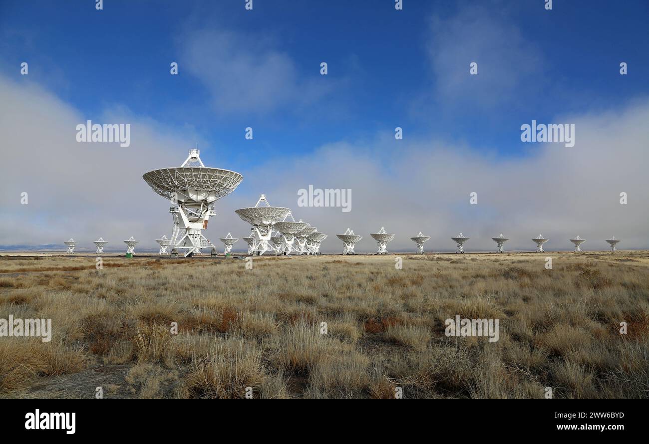 Very Large Array in grass, New Mexico Stock Photo