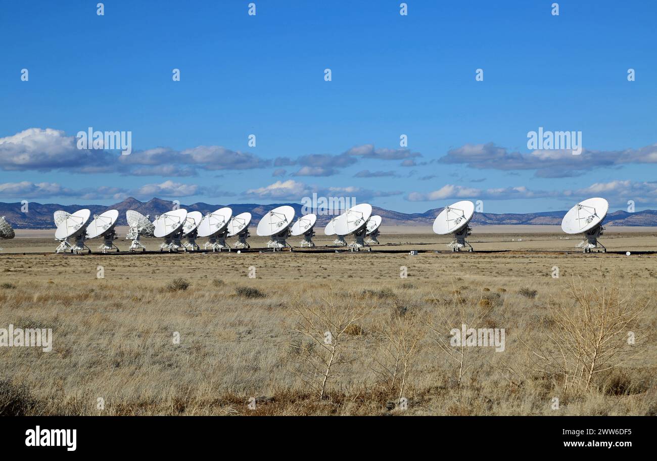 Wide valley with antennas - Very Large Array, New Mexico Stock Photo