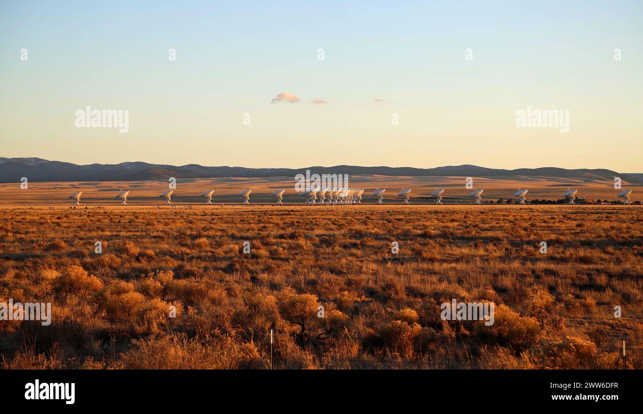 Very Large Array at sunset, New Mexico Stock Photo