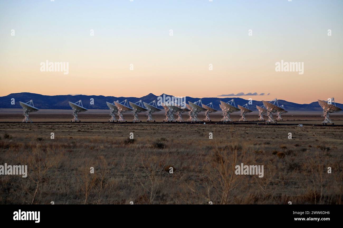 Very Large Array after sunset, New Mexico Stock Photo