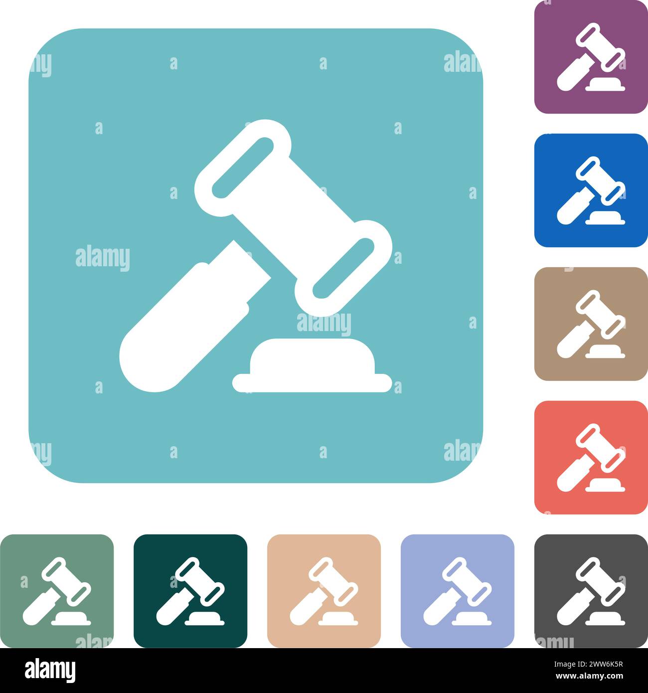 Gavel solid white flat icons on color rounded square backgrounds Stock Vector
