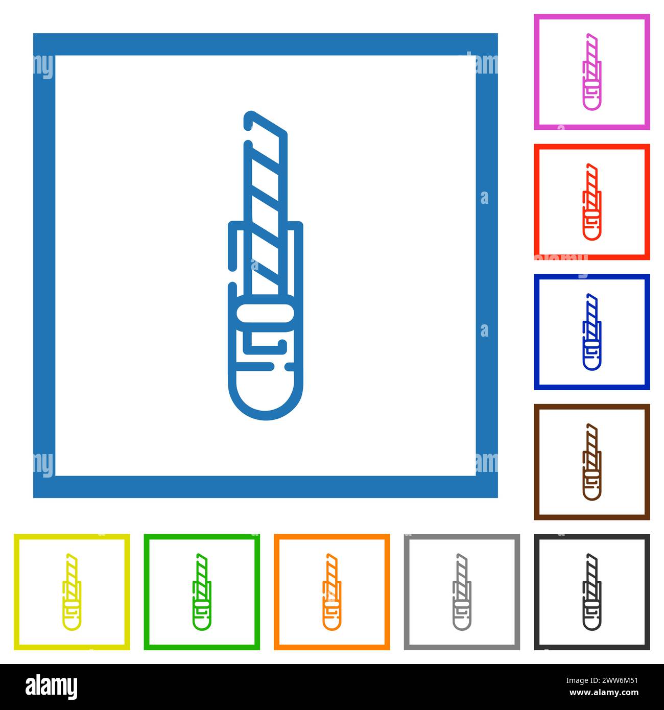 Cutter outline flat color icons in square frames on white background ...
