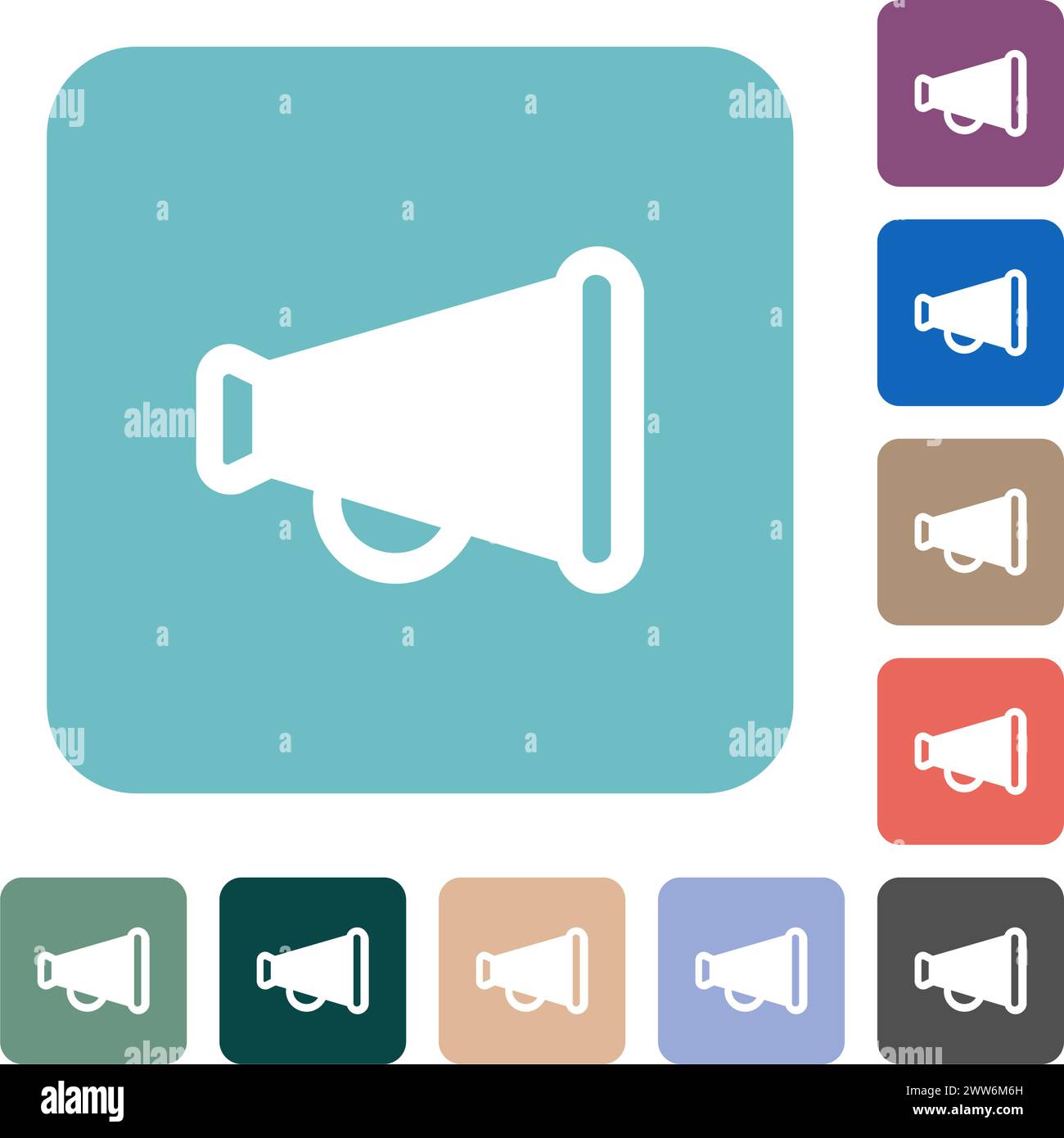 Vintage megaphone solid white flat icons on color rounded square backgrounds Stock Vector