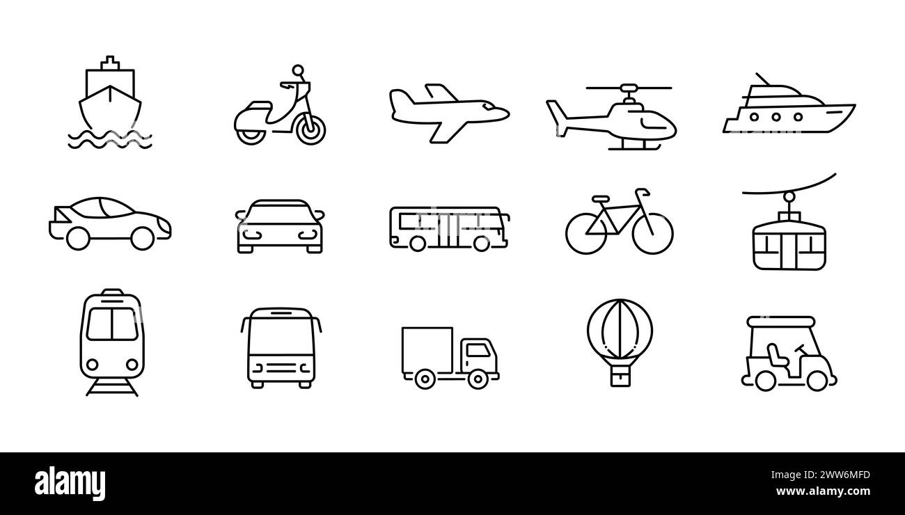 Transportation Icons and Vehicles Icons with White Background Stock Vector