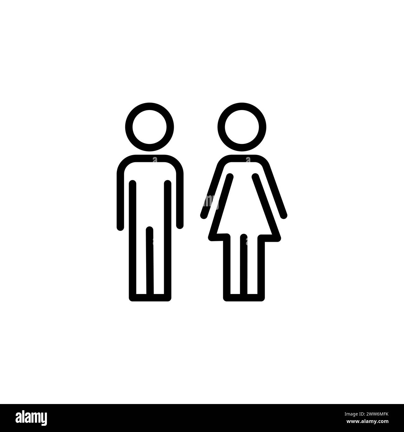 Gender icon. Man and Woman icon isolated minimal design. Toilet line icon, outline vector sign, linear style pictogram isolated on white. WC symbol, v Stock Vector