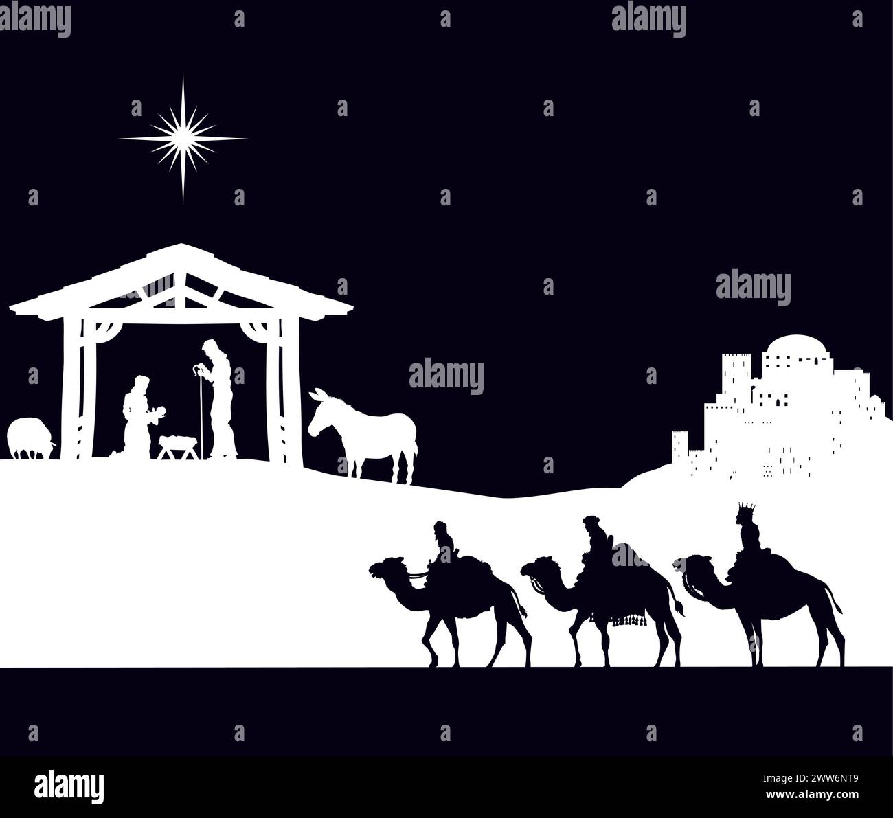 Christmas Nativity Scene Bethlehem Manger Wise Men Stock Vector