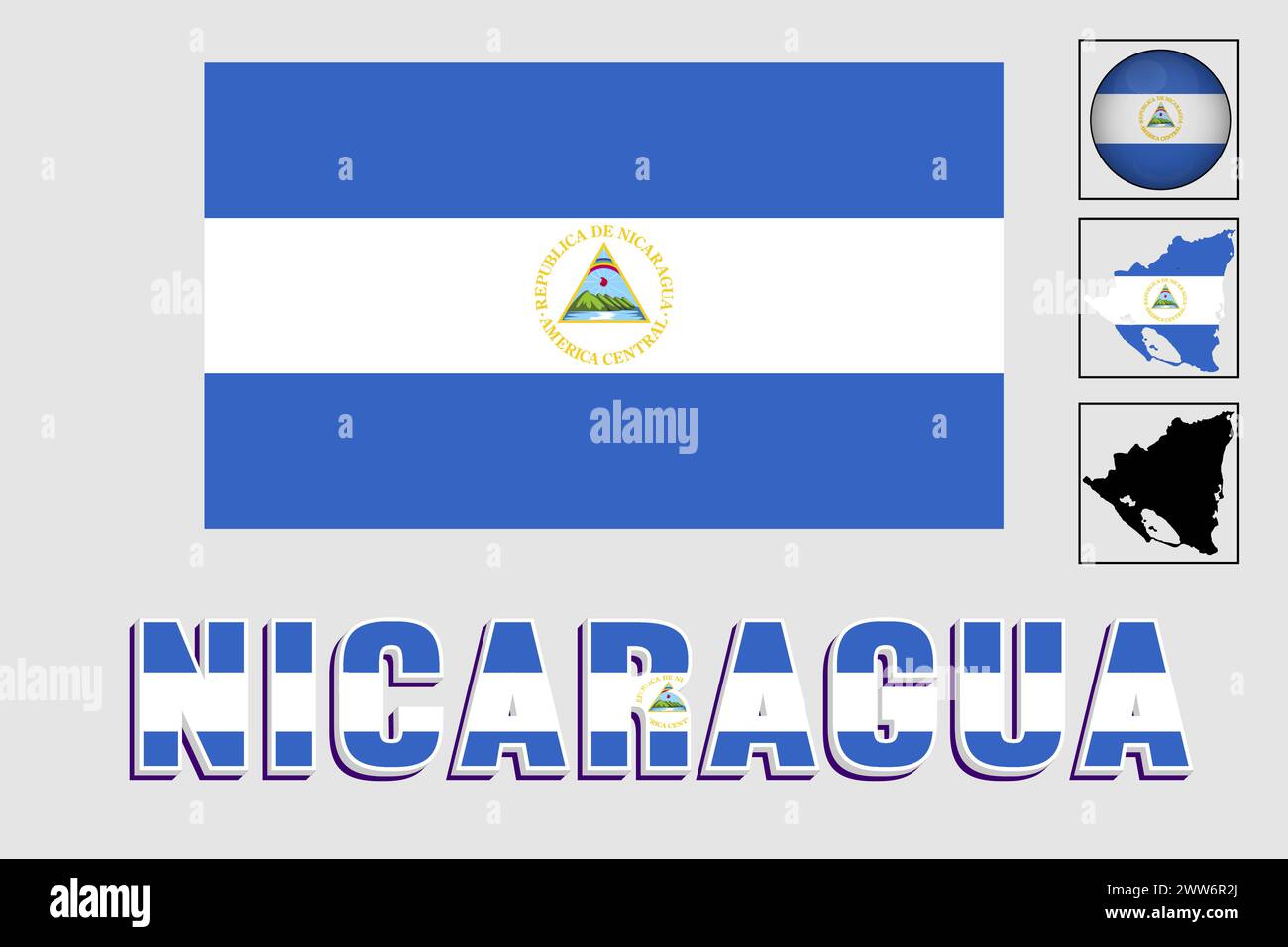 Nicaragua flag and map in a vector graphic Stock Vector