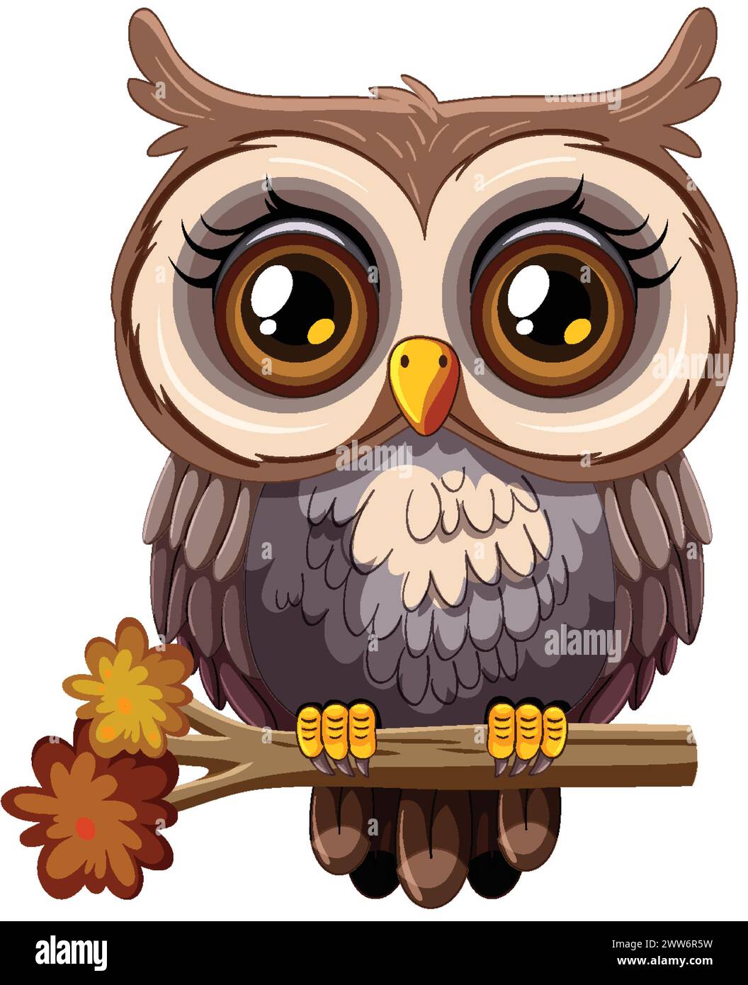 Adorable cartoon owl sitting on a wooden branch Stock Vector Image ...
