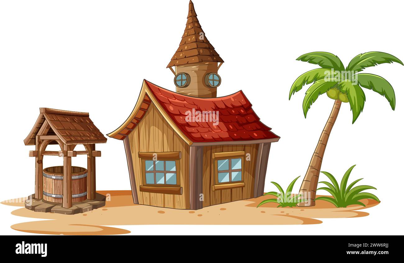 Vector illustration of a cozy beachside wooden house Stock Vector Image ...