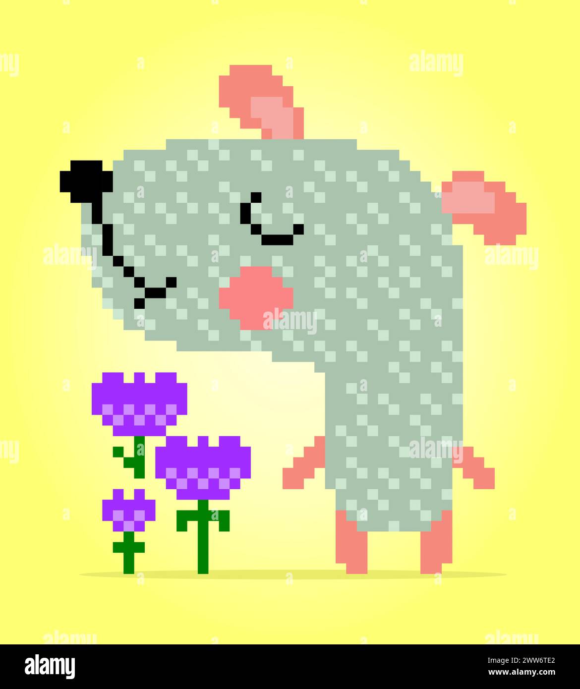 8 bit pixels puppy. Animals for game assets and cross stitch patterns in vector illustrations. Stock Vector