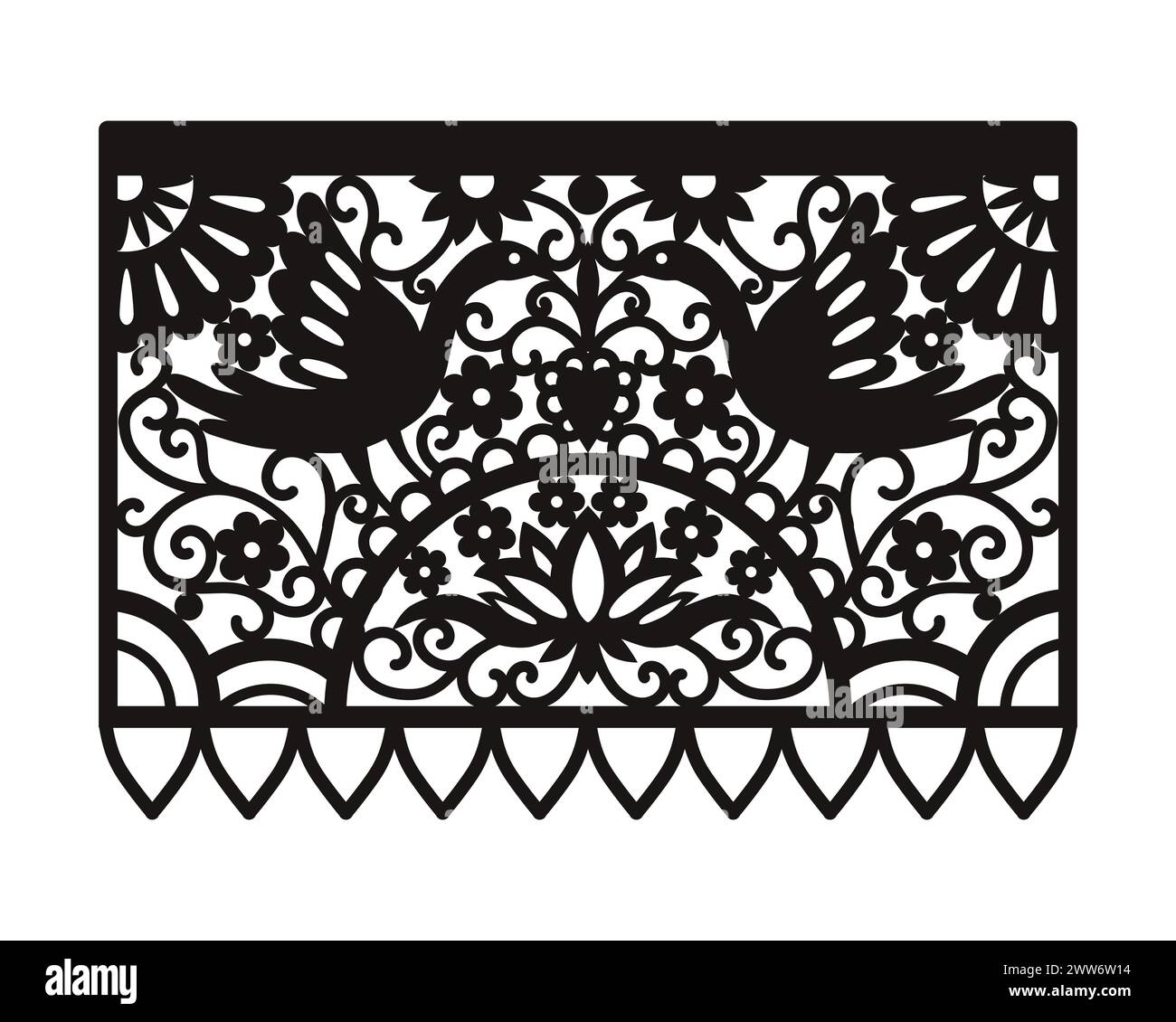 Mexican paper decorations - Papel Picado Laser cut template. Stock Vector