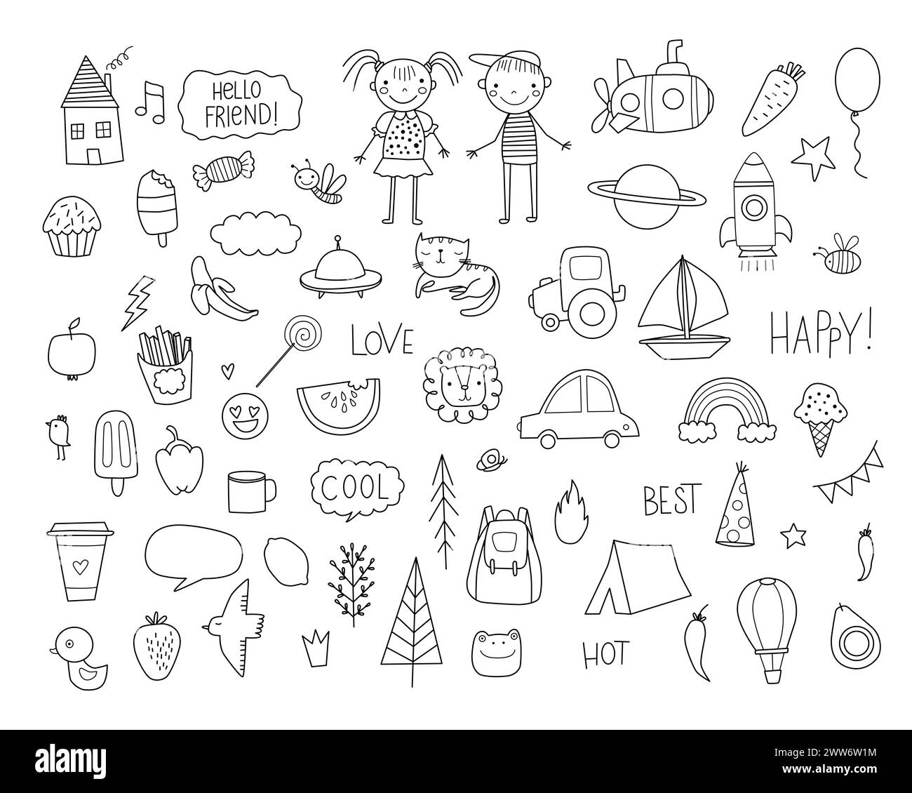 Back to school doodle a large set of elements Stock Vector Image & Art ...