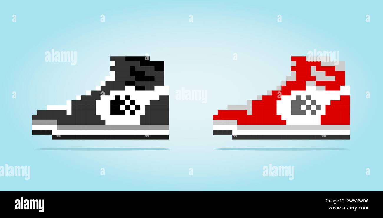 8 bit pixel of shoes, for game assets and cross stitch pattern, in vector illustration Stock Vector