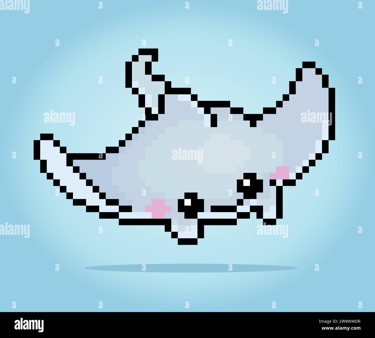 8 bit pixel a stingray fish. Animal for game assets in vector illustration. Stock Vector