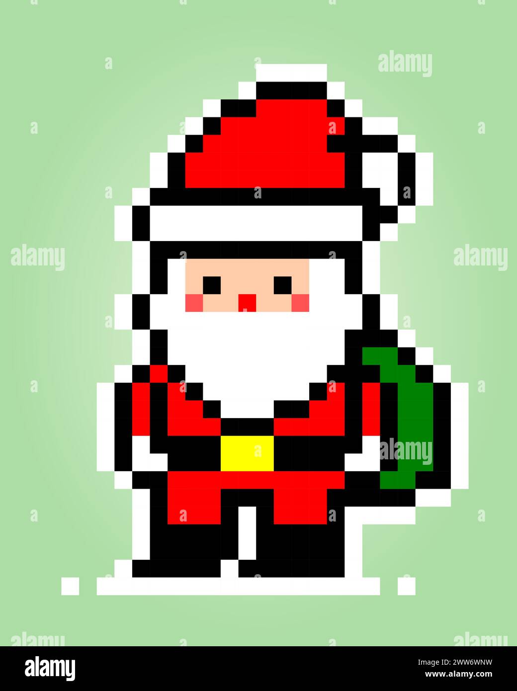 8 bit pixels of santa sticker. for asset games and Cross Stitch patterns in vector illustrations. Stock Vector