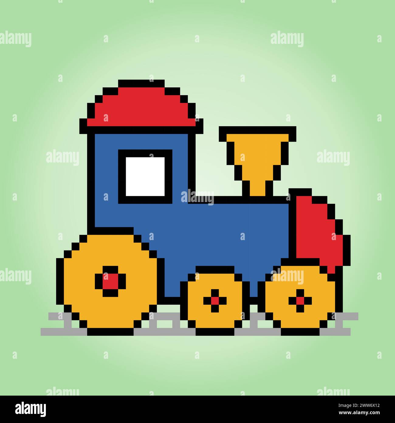 8 bit pixel train. toys pixel in vector illustrations for game assets and cross stitch patterns. Stock Vector