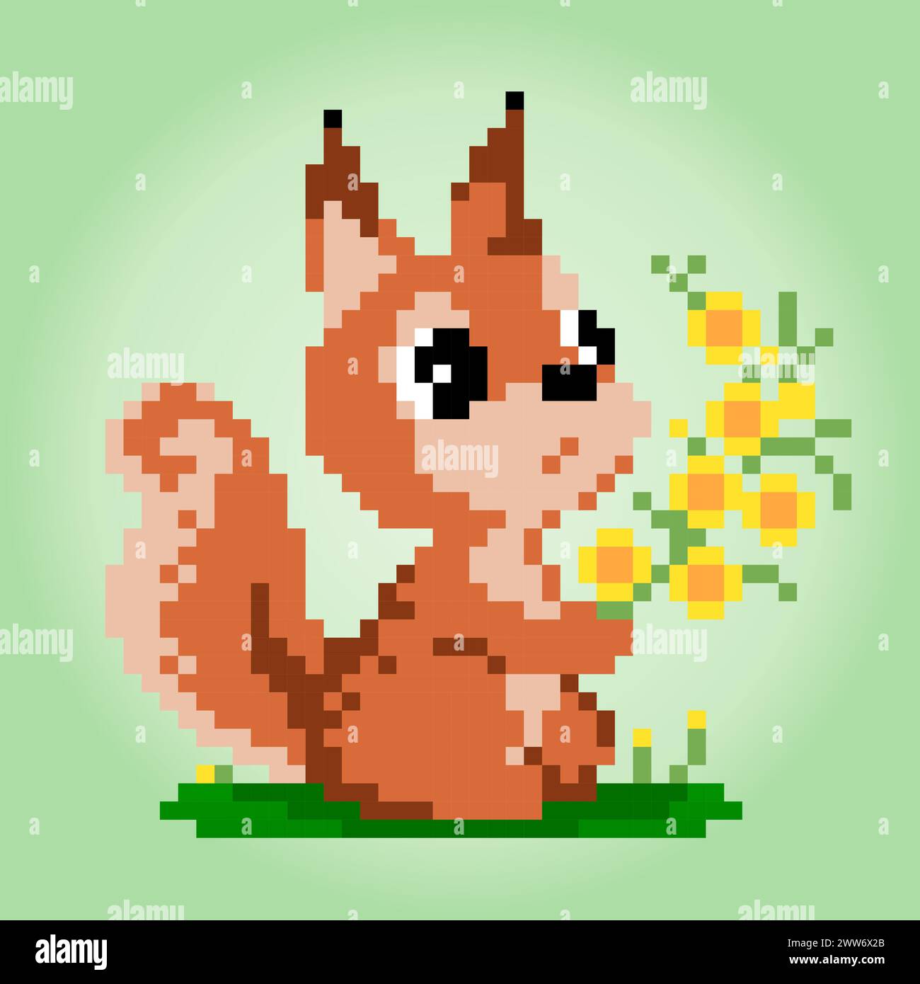 8 bit pixel of squirrel holding flower. Animal pixel for game assets ...