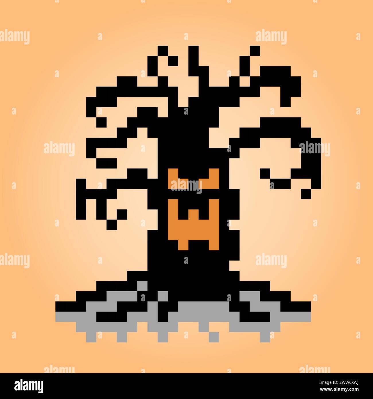 Pixel 8 bit ghost tree. Halloween festival ghost costume in vector