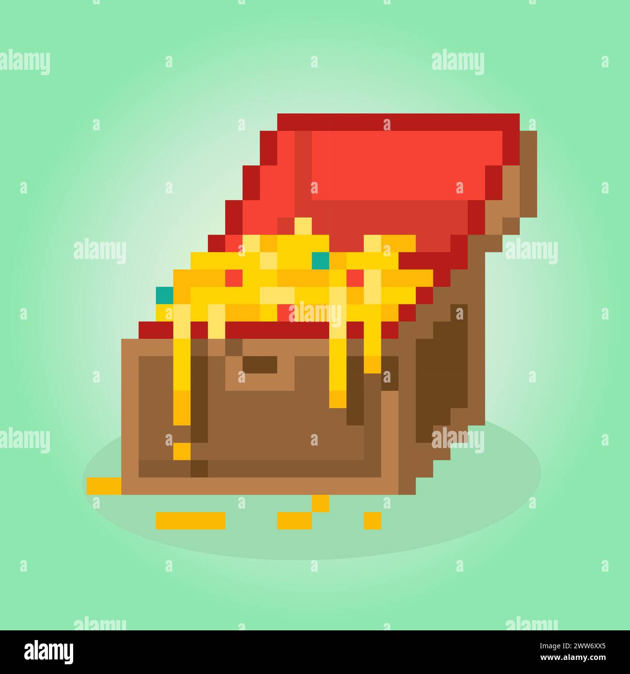 8 bit pixel golden treasure box. vector illustrations for game assets and cross stitch patterns. Stock Vector