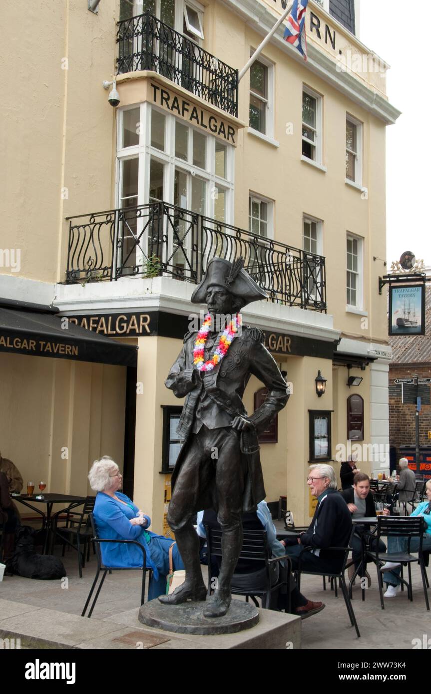 Statue of Nelson, at Trafalgar Tavern, Greenwich, South London, UK Stock Photo