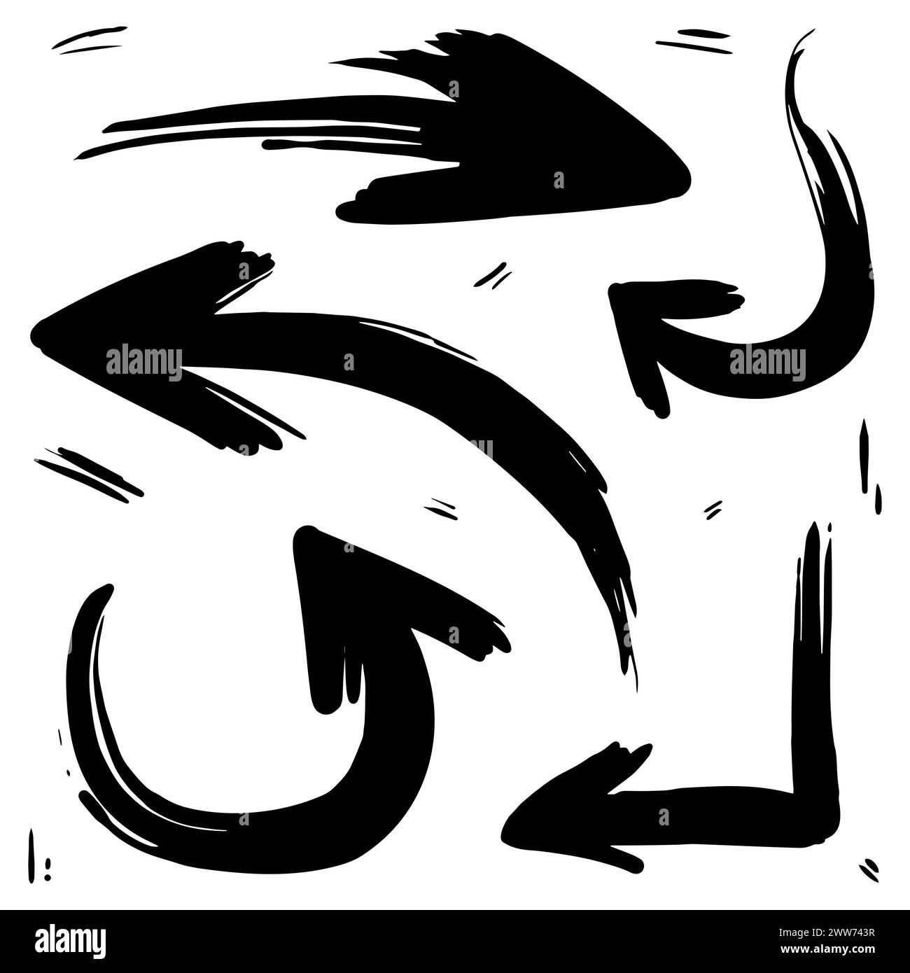 Hand drawn arrow in abstract doodle line style, in vector illustration Stock Vector