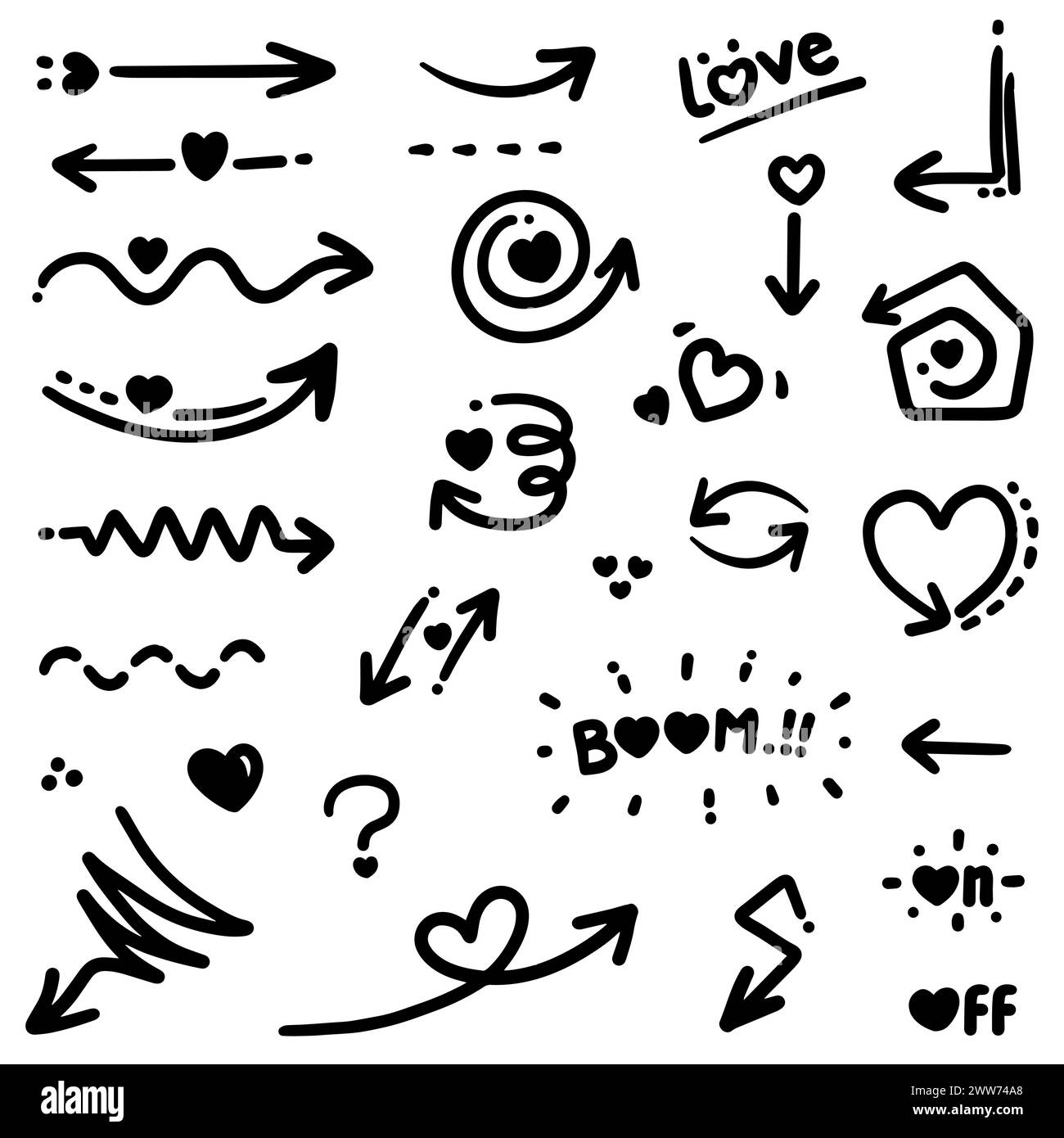Doodle love arrows are hand drawn with lots of collectibles inside ...