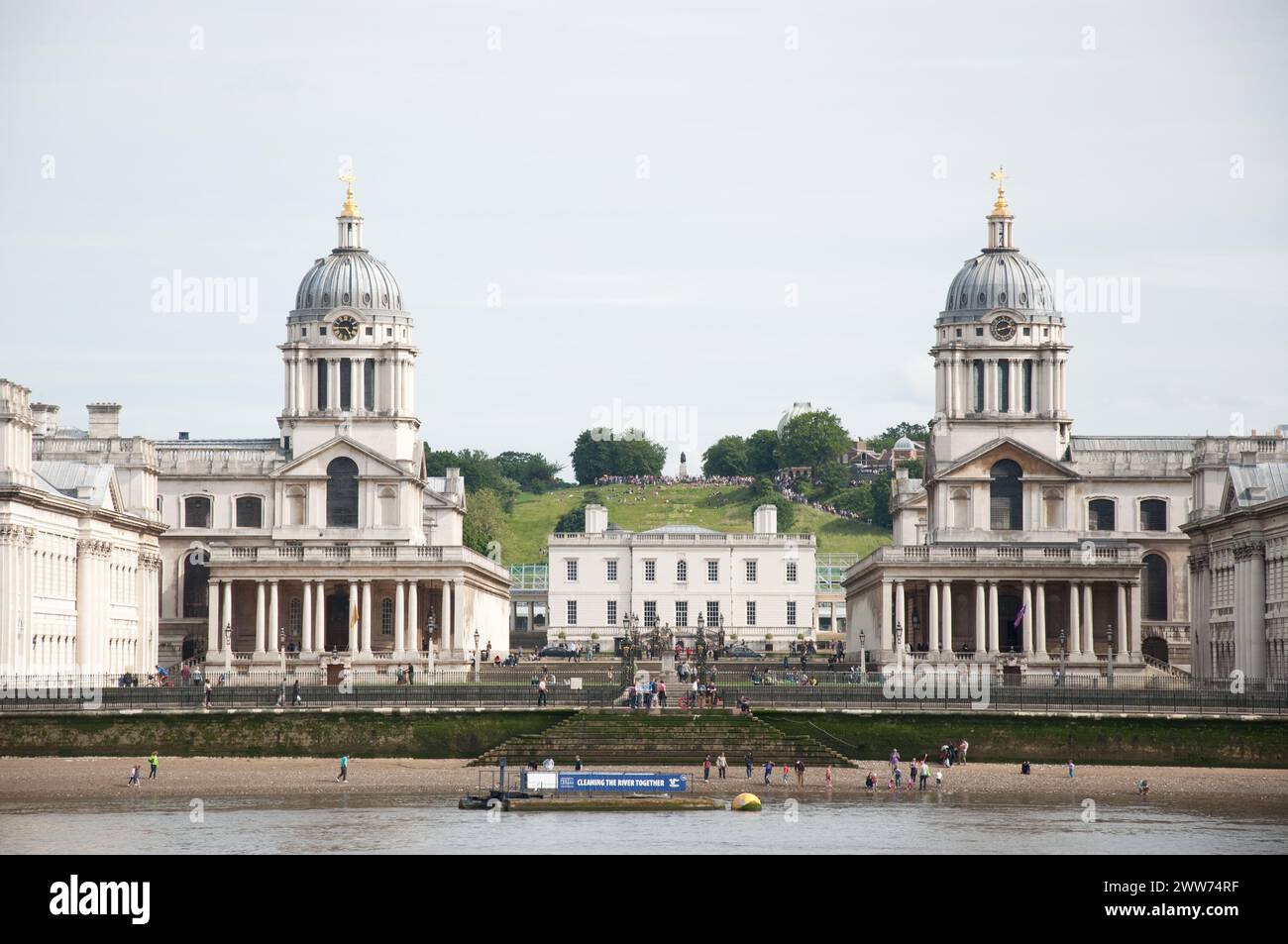The Royal Naval College from across the River Thames, Greenwich, South London, UK Stock Photo