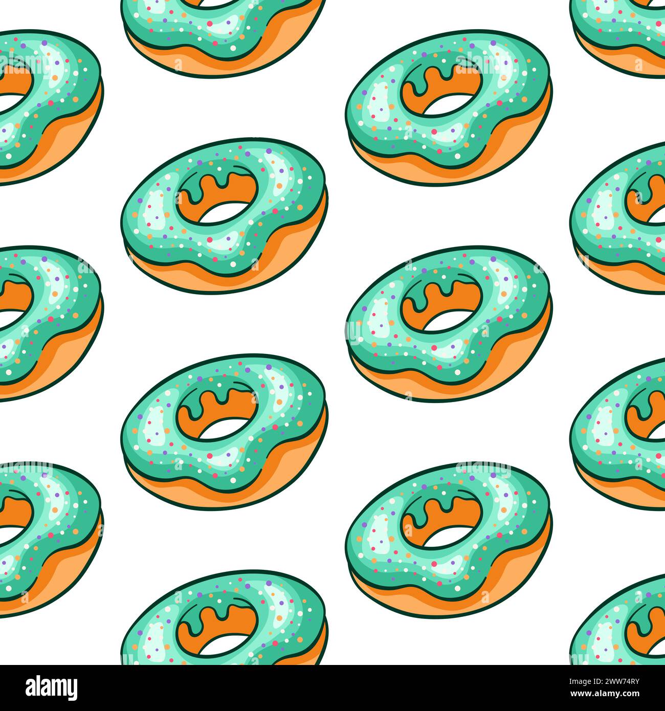 Donut seamless pattern with turquoise frosting and sprinkles in cartoon ...