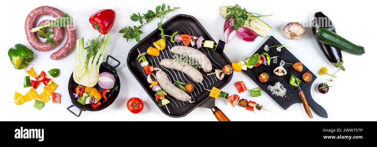 Panning of a flexitarian menu in preparation for BBQ grills. Stock Photo