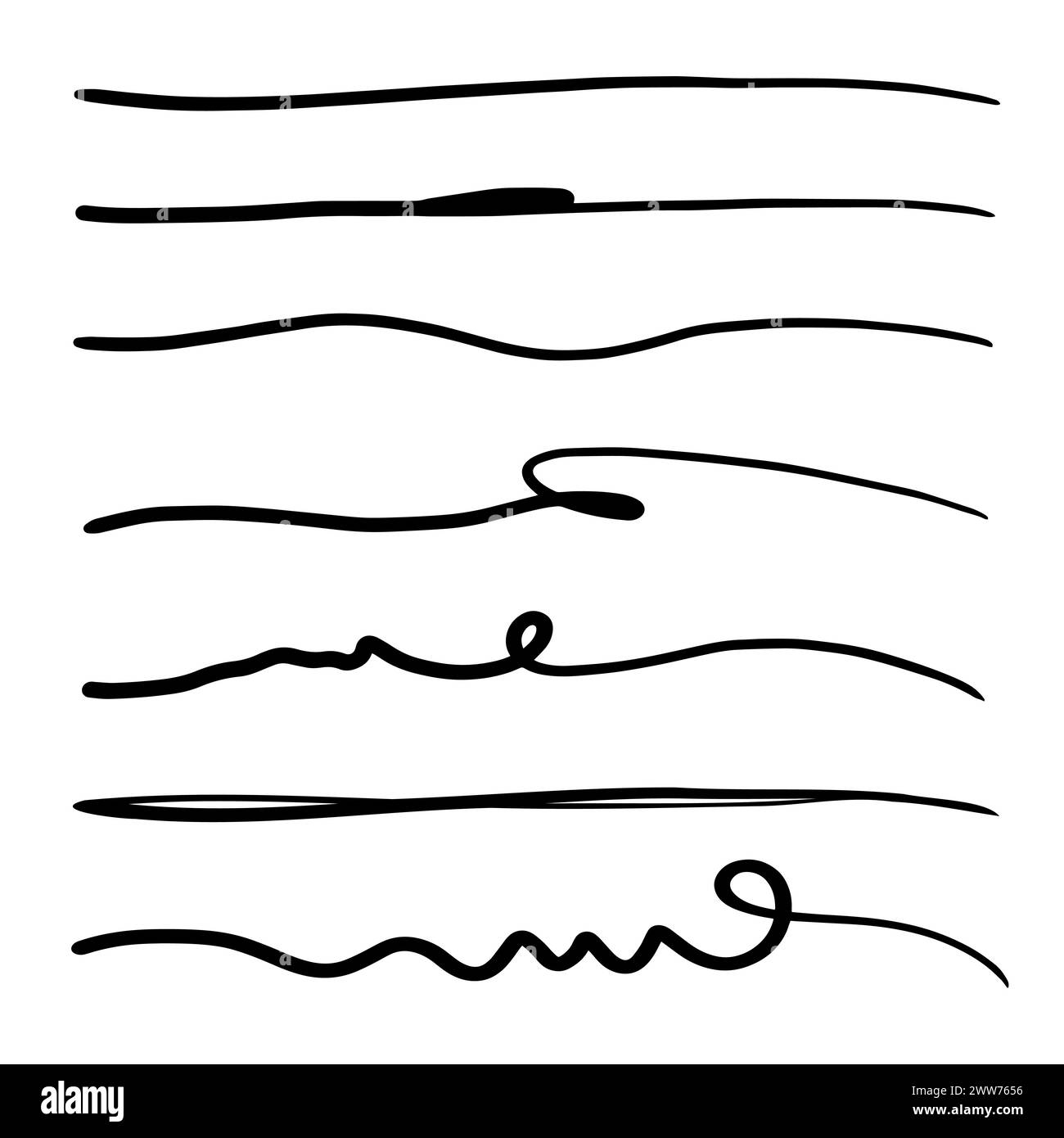 Vector collection of hand drawn lines, brush lines, brush strokes, underline Stock Vector