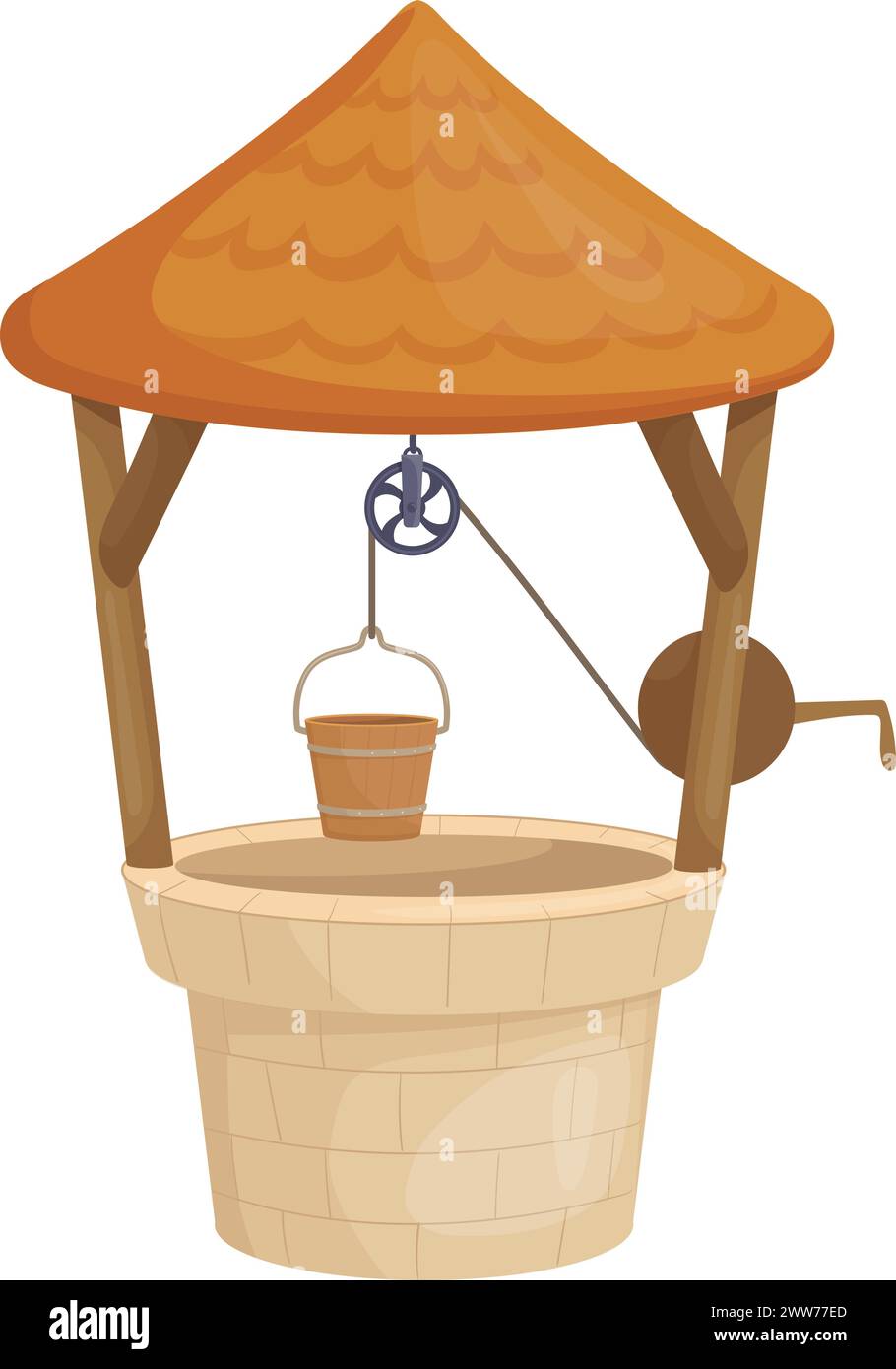 Rural well cartoon icon. Fresh water source isolated on white