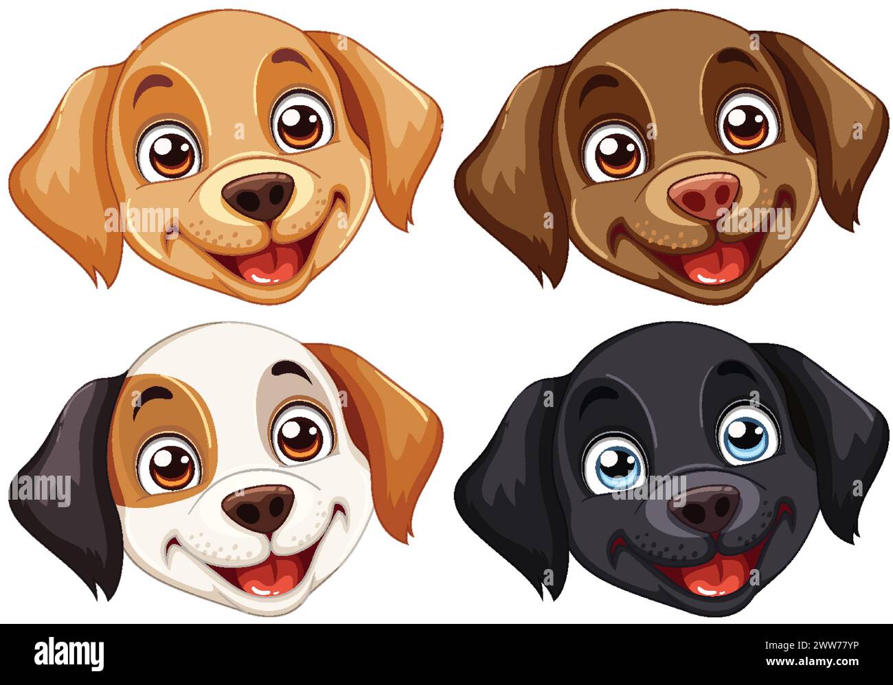 Four cheerful cartoon dog faces smiling Stock Vector Image & Art - Alamy