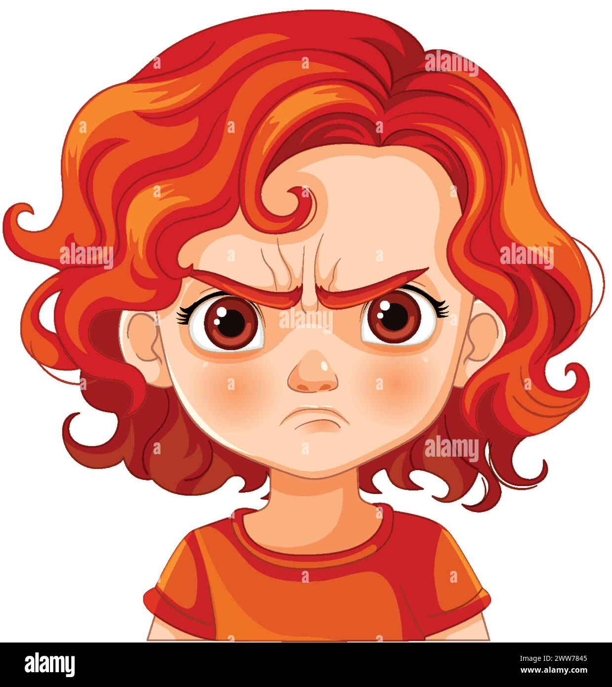Vector illustration of a frowning young girl Stock Vector
