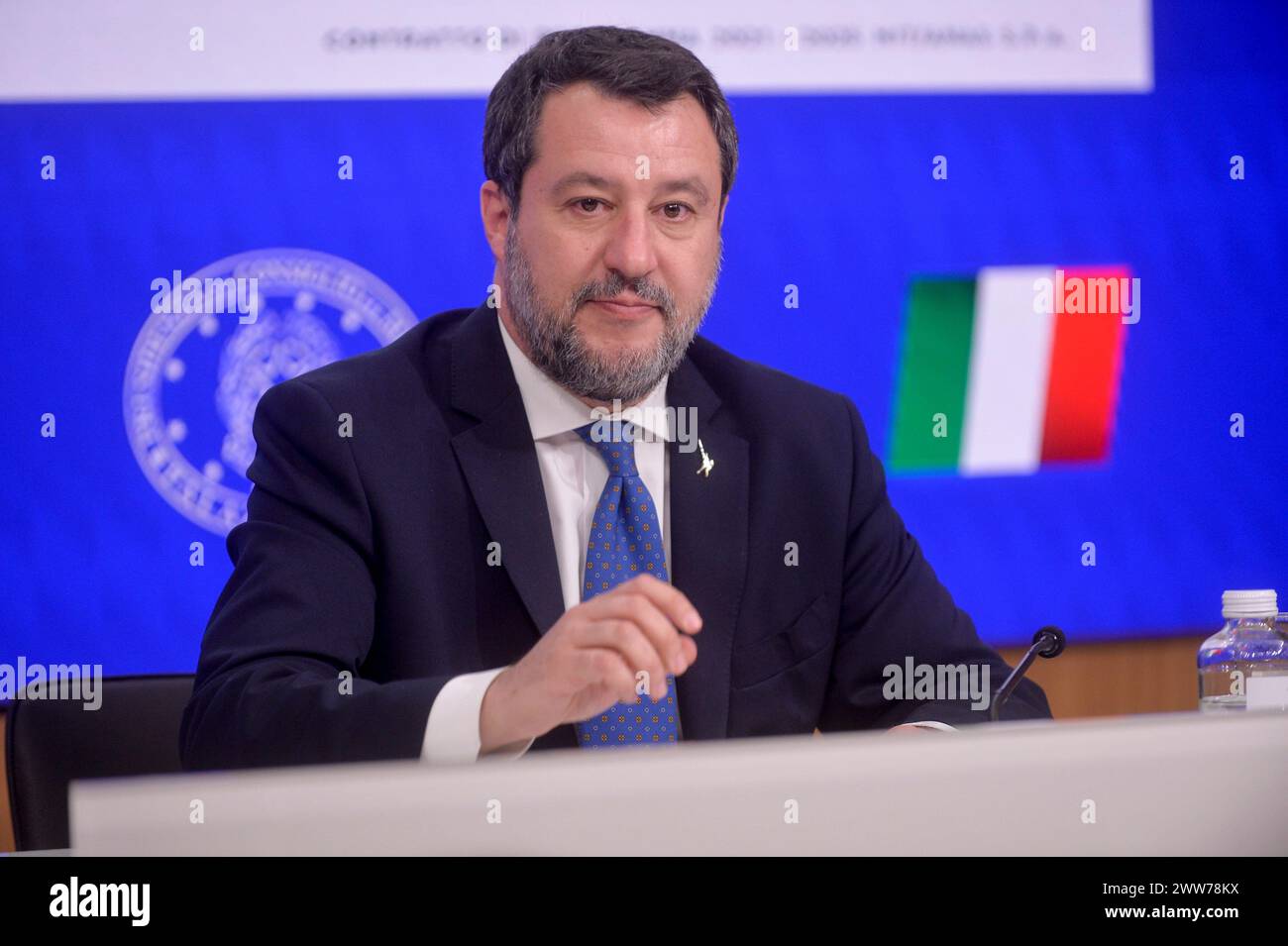 Italy, Rome, March 21, 2024 : Chigi Palace, presentation of the Programme Contract between the Ministry of Transport and Anas (National Autonomous Company of State Roads). In the picture Matteo Salvini, Minister of Transport and Infrastructure.    Photo © Stefano Carofei/Sintesi/Alamy Live News Stock Photo
