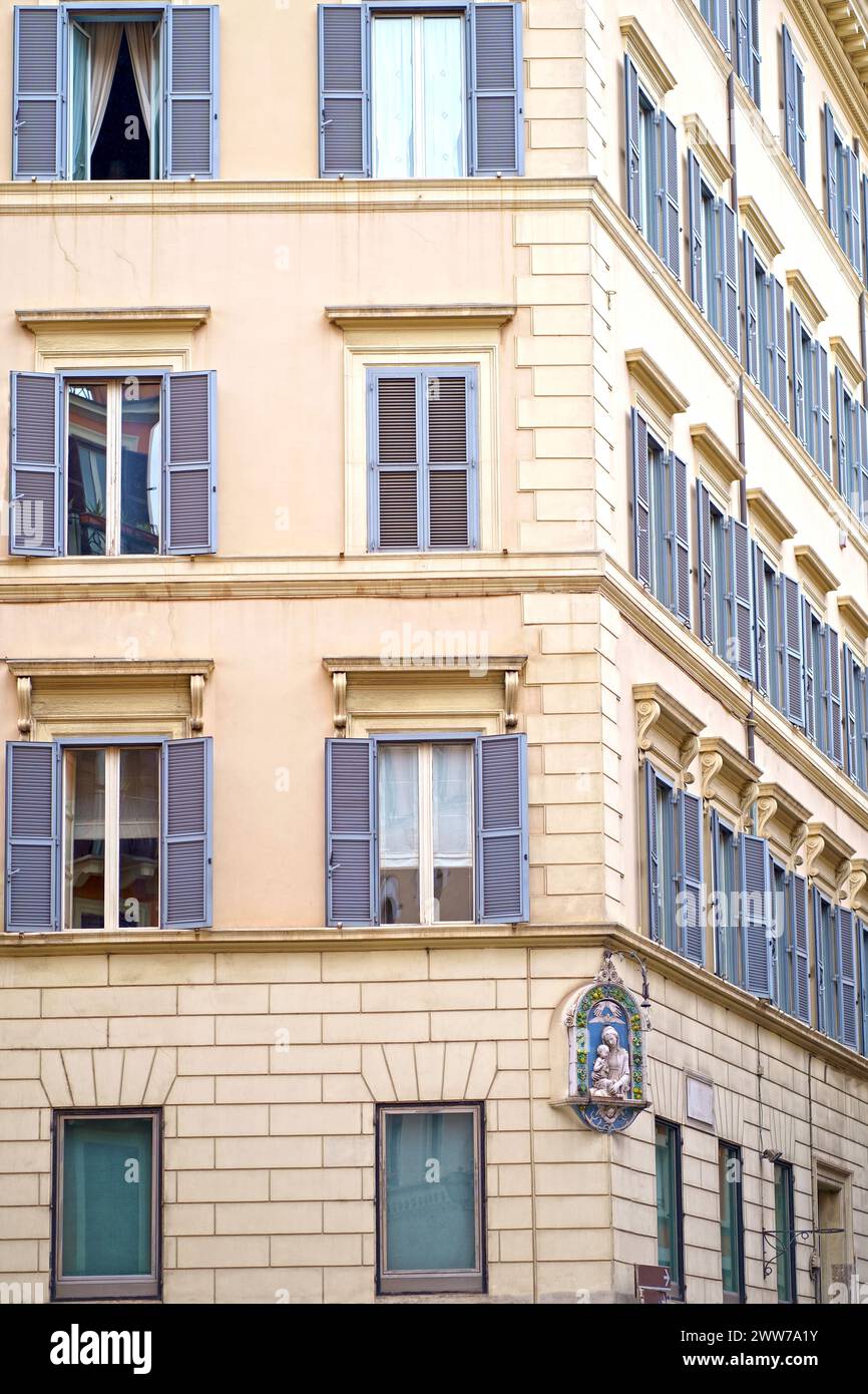 Window Rome Old Windows of Rome. Classic old wooden windows with blue shutters in a ...