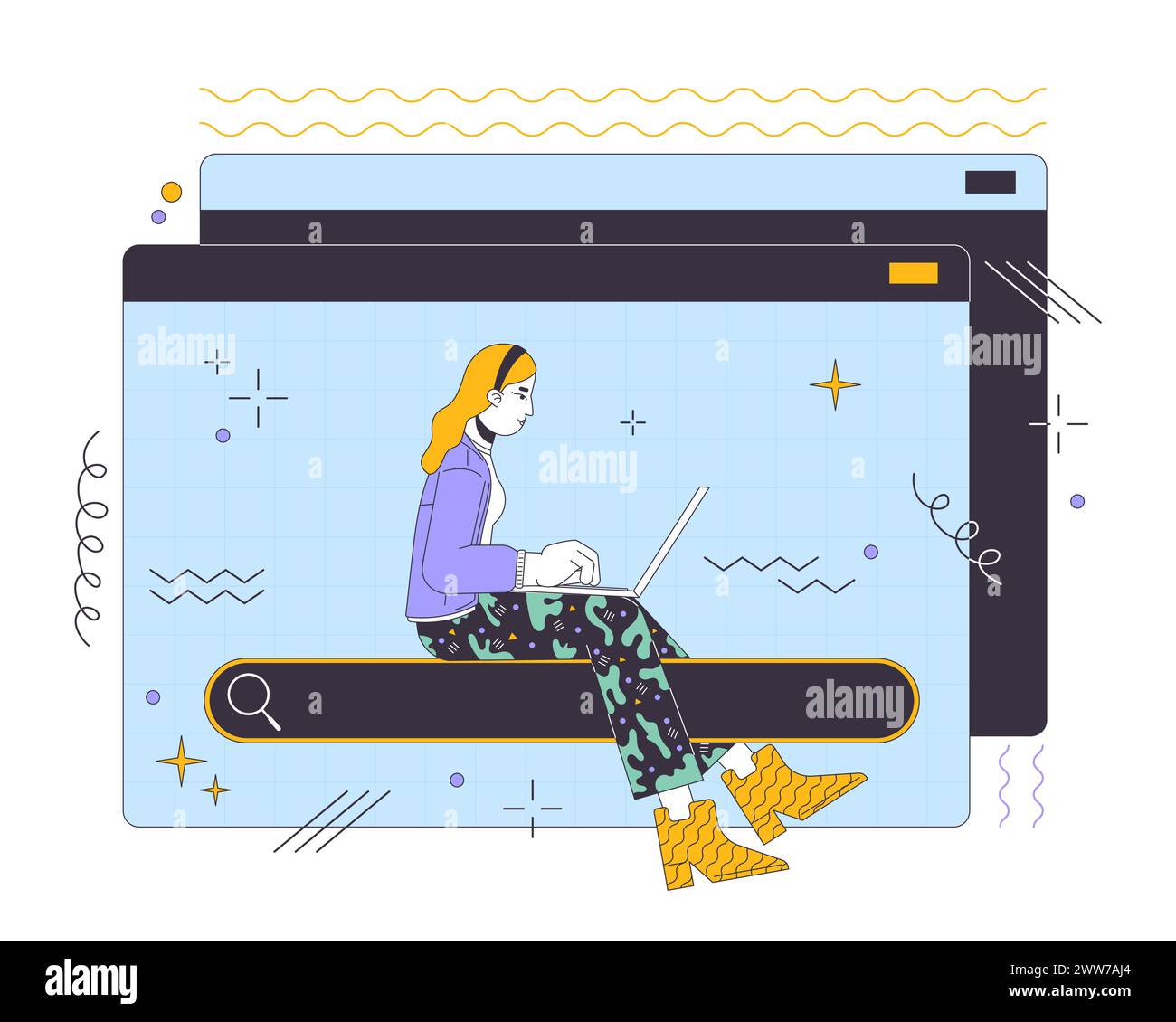 Seeking data online 2D linear illustration concept Stock Vector