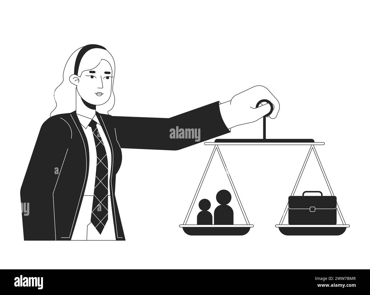 Work life balance for woman black and white 2D illustration concept ...