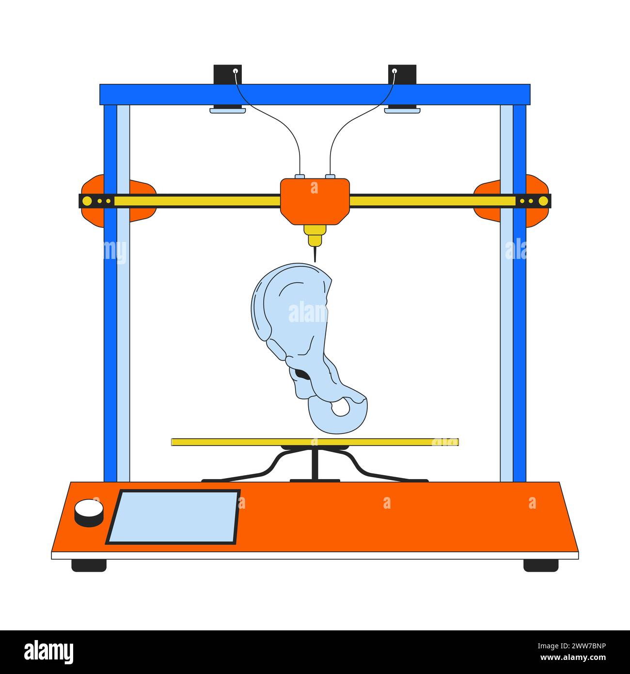 Pelvic girdle on 3d printer 2D linear cartoon object Stock Vector
