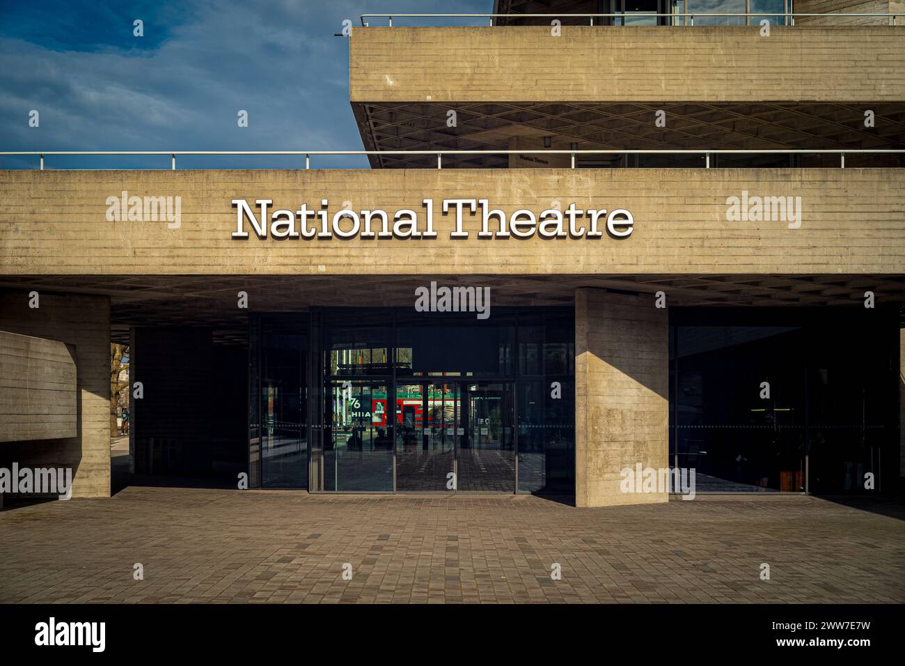 The National Theatre on London's SouthBank - brutalist style architecture completed 1976-77, architect Denys Lasdun, Stock Photo